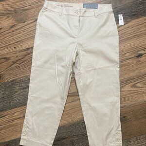Talbots Perfect Crop NWT Pant Beige Curvy Fit Stretch Button Size 8P